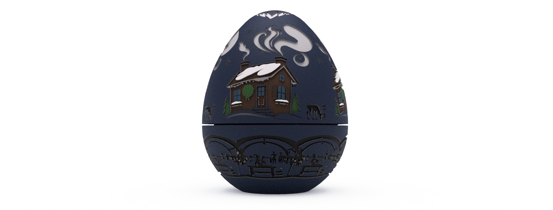 Frosty Homestead Christmas Egg Embossed and Debossed 3D print model_1