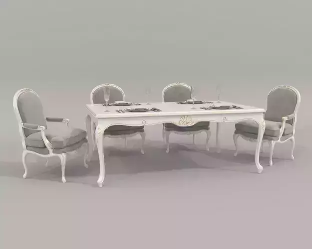 Classic European style Dining Table and Chairs 53 3D model