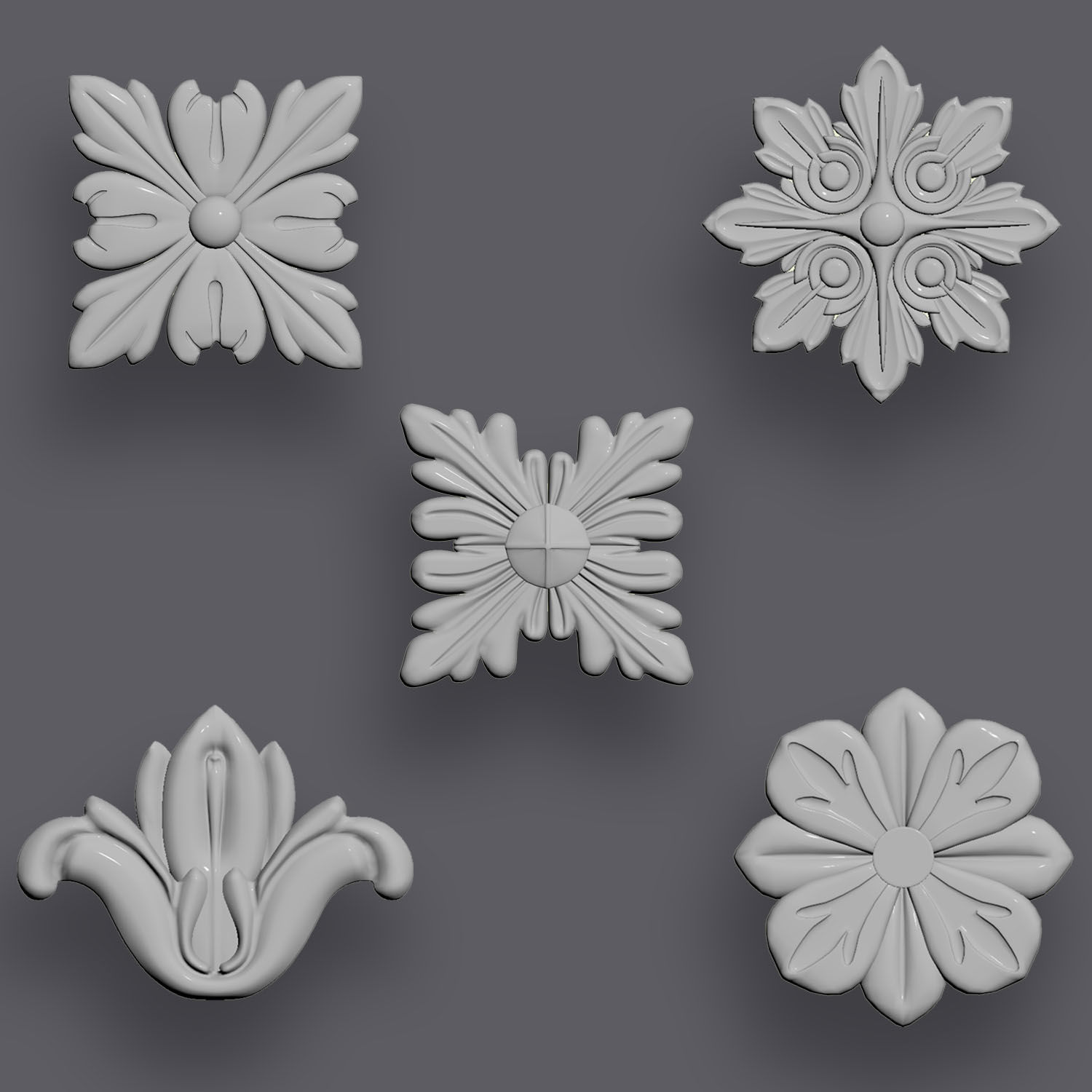 5 Flowers Ornamental Pack 8 3D model_12