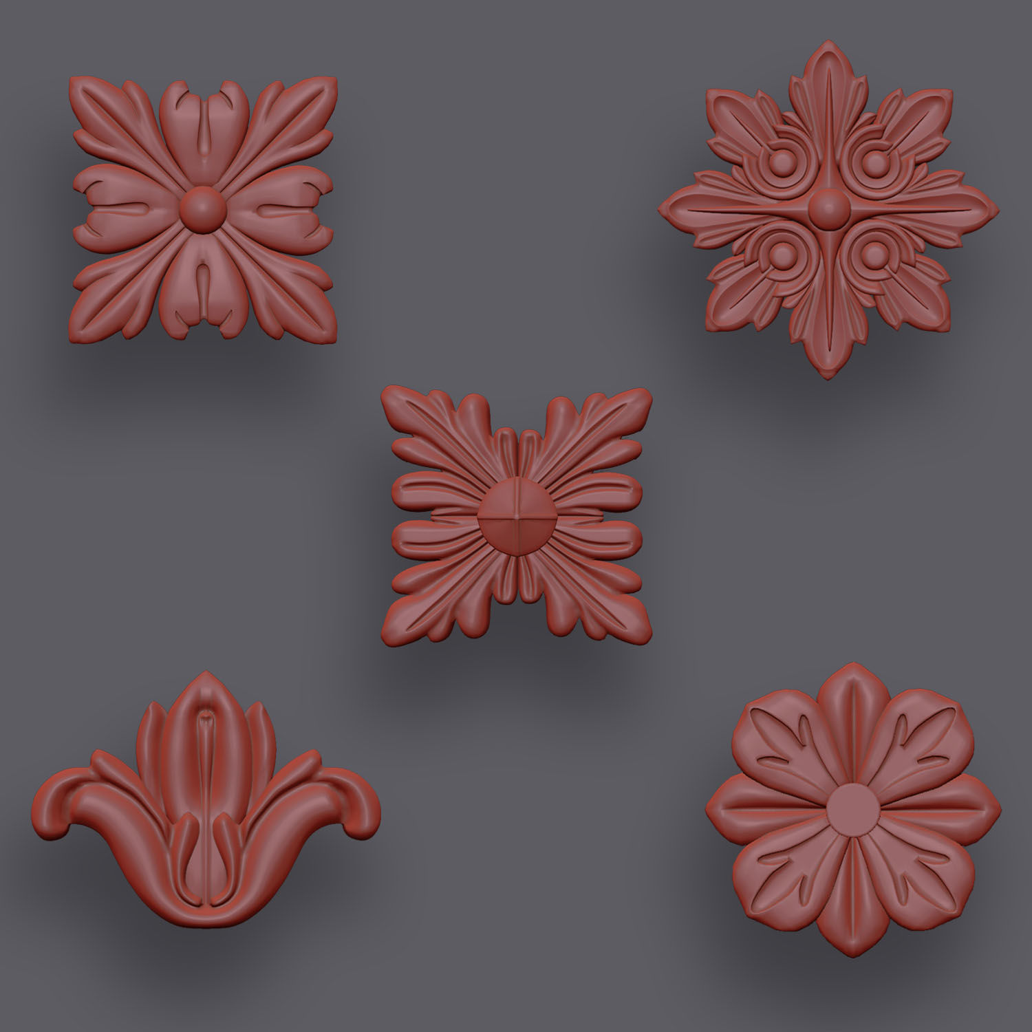 5 Flowers Ornamental Pack 8 3D model_18