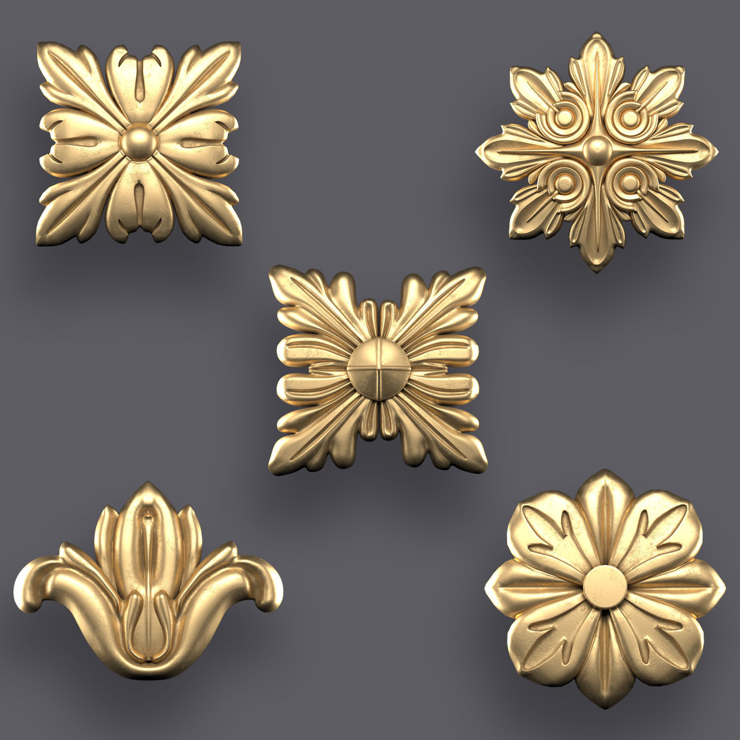 5 Flowers Ornamental Pack 8 3D model_6