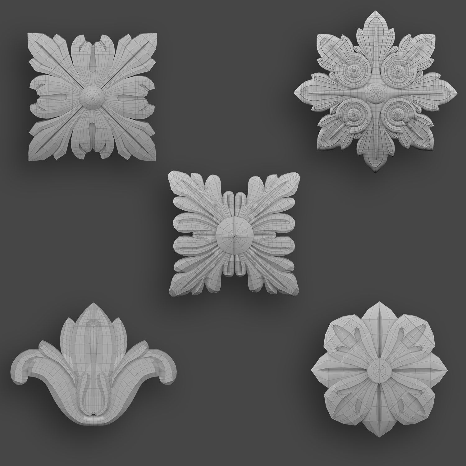 5 Flowers Ornamental Pack 8 3D model_24