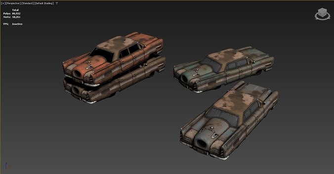 The image shows three 3D models of old Low-poly 3D model
