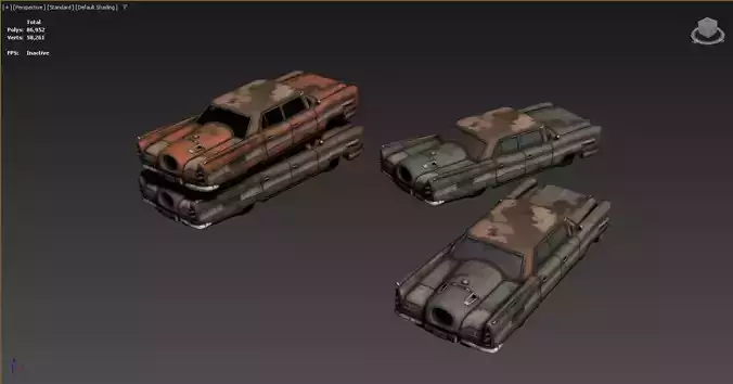 The image shows three 3D models of old