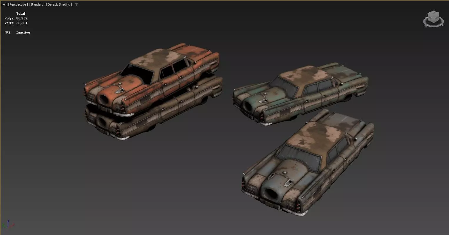 The image shows three 3D models of old Low-poly 3D model_0