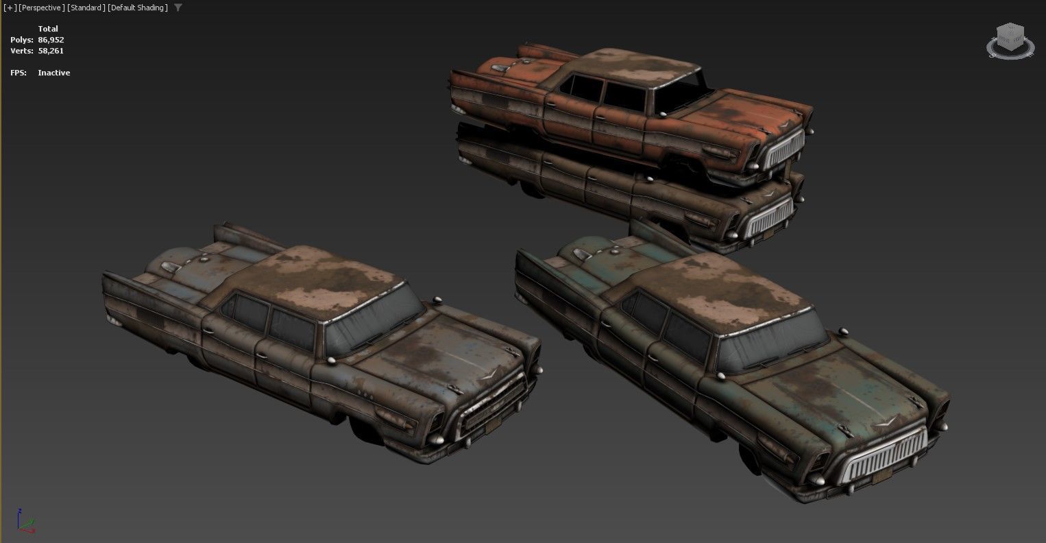 The image shows three 3D models of old Low-poly 3D model_2