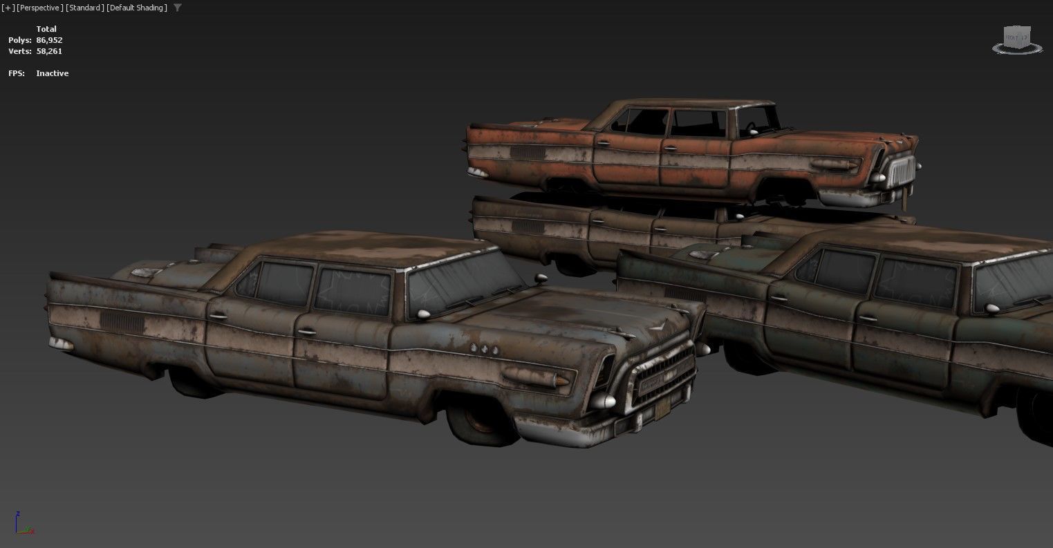 The image shows three 3D models of old Low-poly 3D model_4