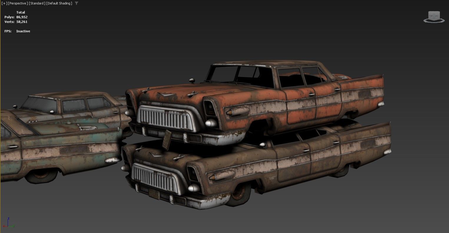 The image shows three 3D models of old Low-poly 3D model_3