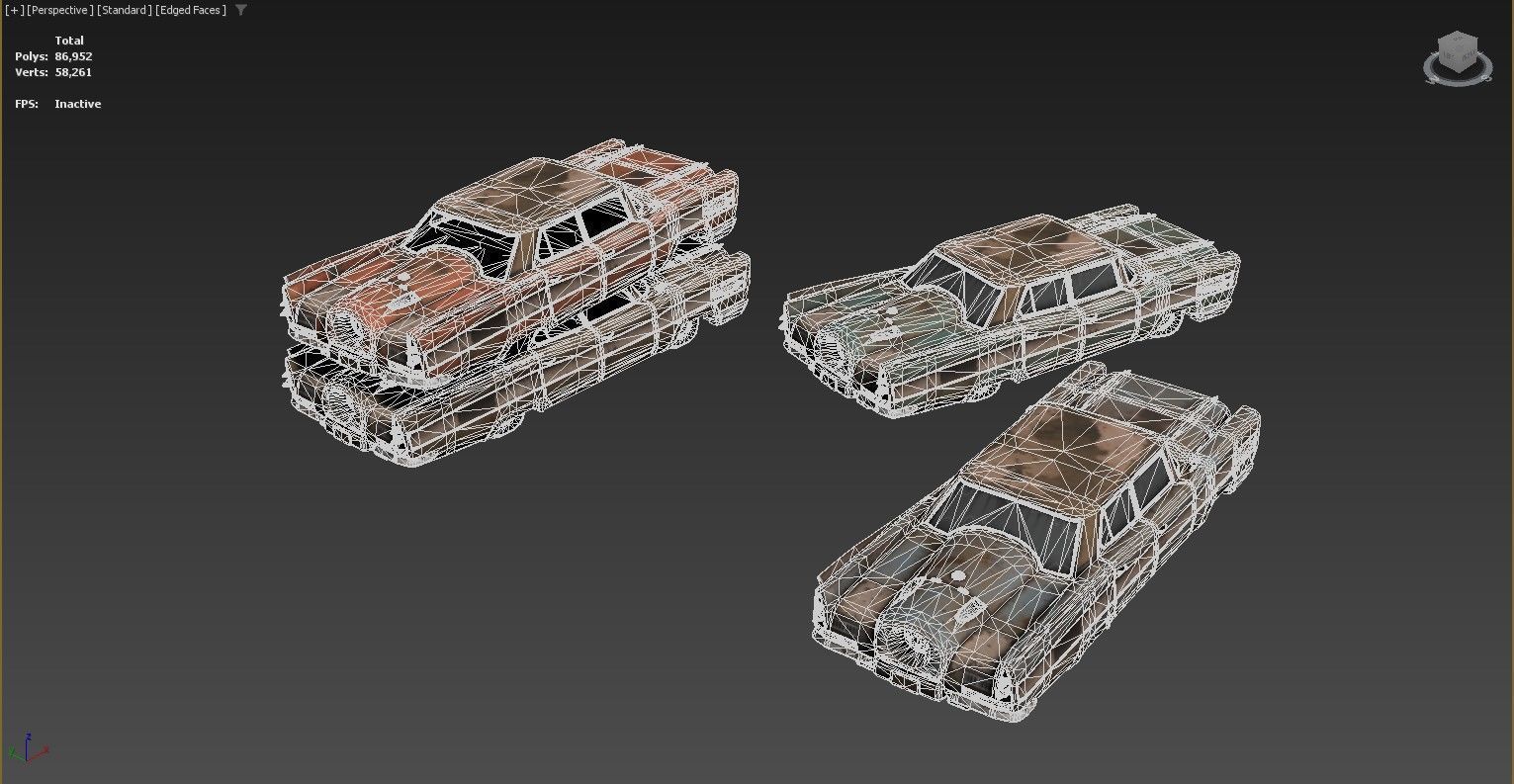 The image shows three 3D models of old Low-poly 3D model_1