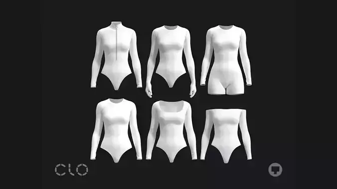 LONG SLEEVE BODYSUITS PACK fv2 highpoly 3D model