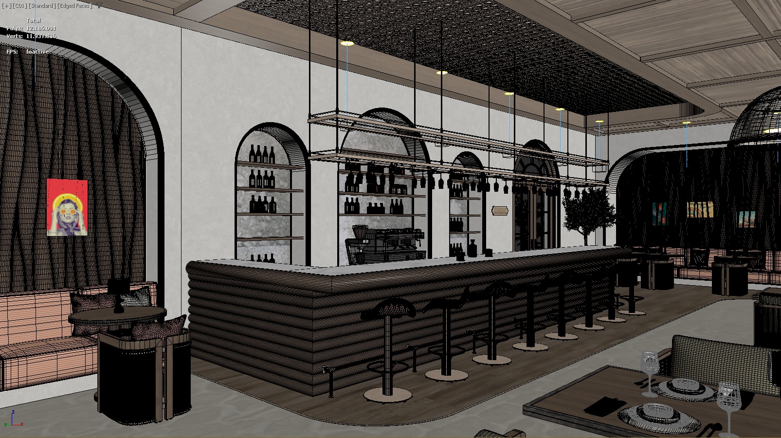 Bar Restaurant 3D model_9