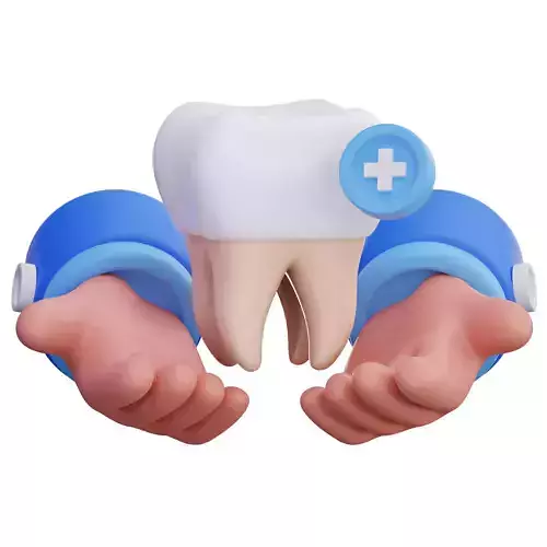 3D Dental Care Icon with Tooth and Hands