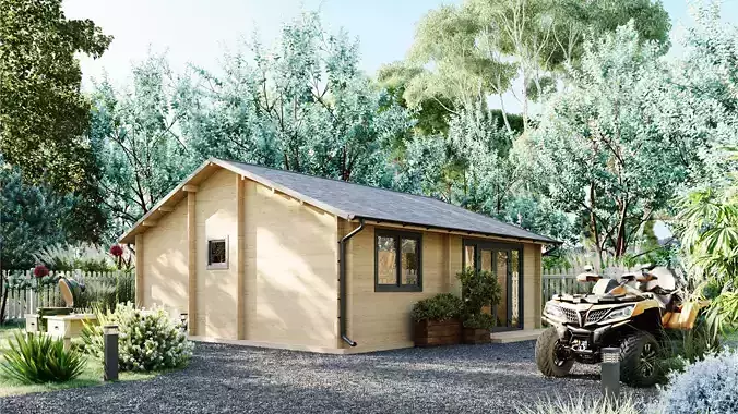 Wooden cabin in Australia - full scene