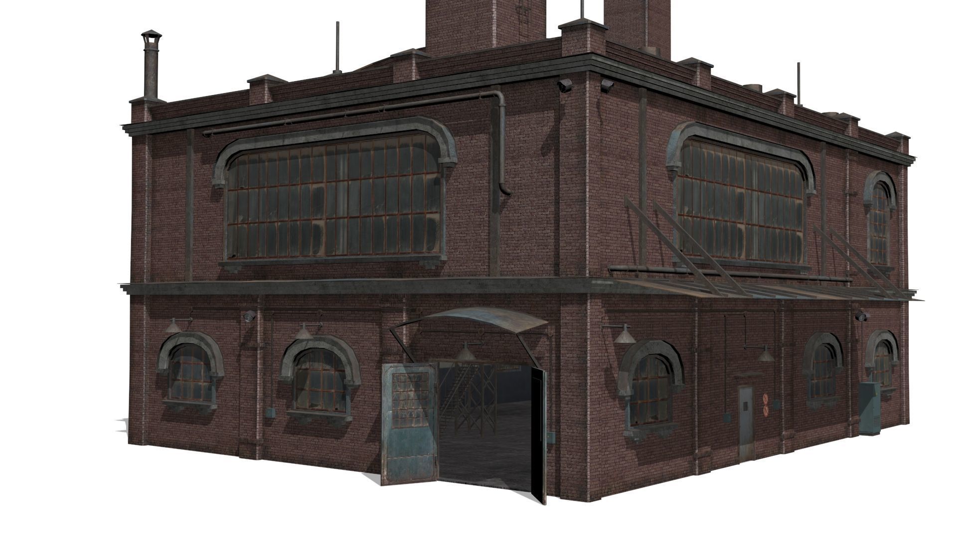Old brick factory Low-poly 3D model_3