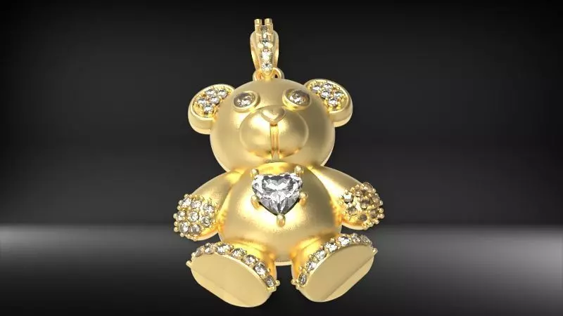 Heart Teddy Bear Pendant 3D print model_0