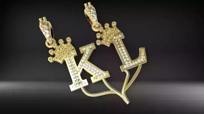 Alphabet Crown Diamond Pendant K and L