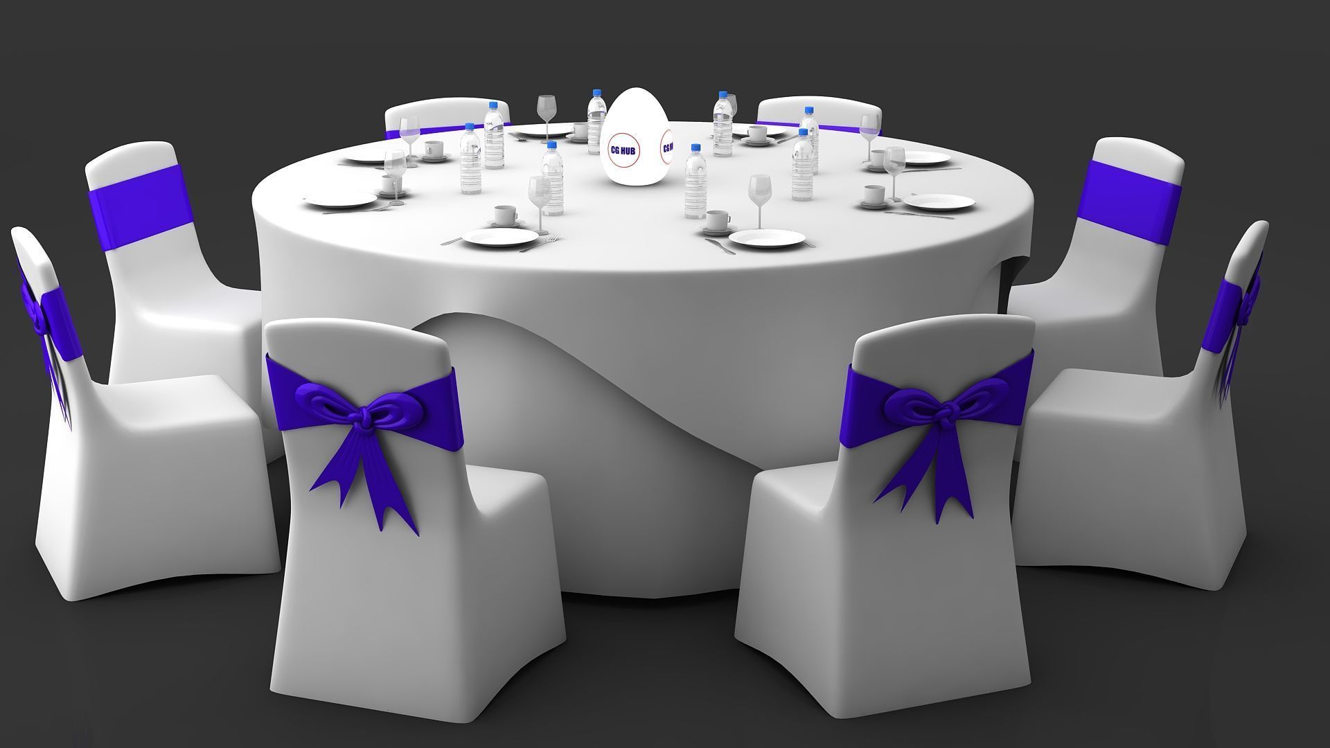 Round Dining Served Table  3D model_1