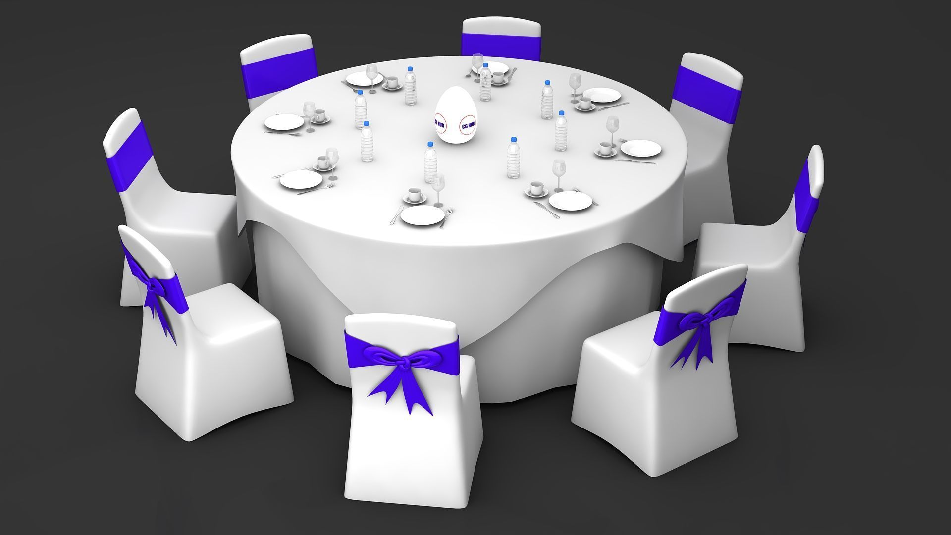 Round Dining Served Table  3D model_2