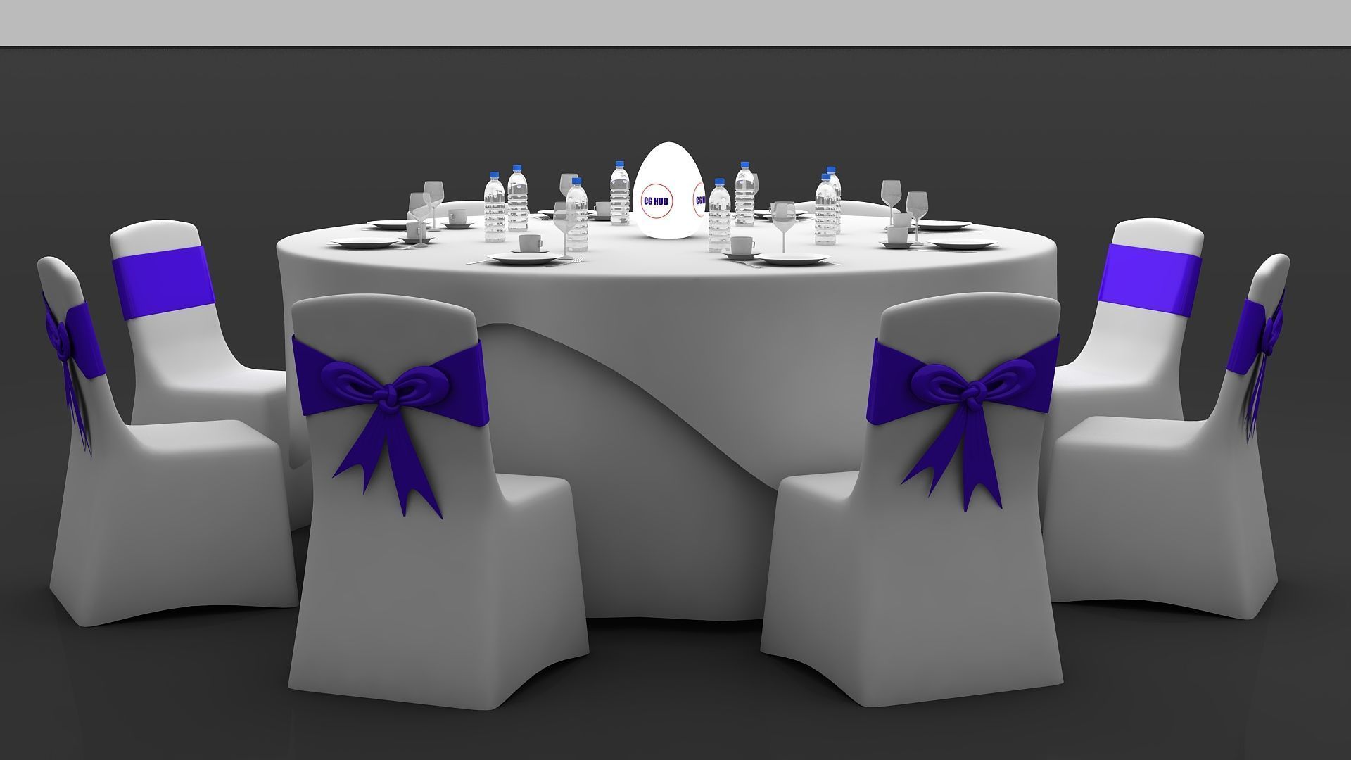 Round Dining Served Table  3D model_4