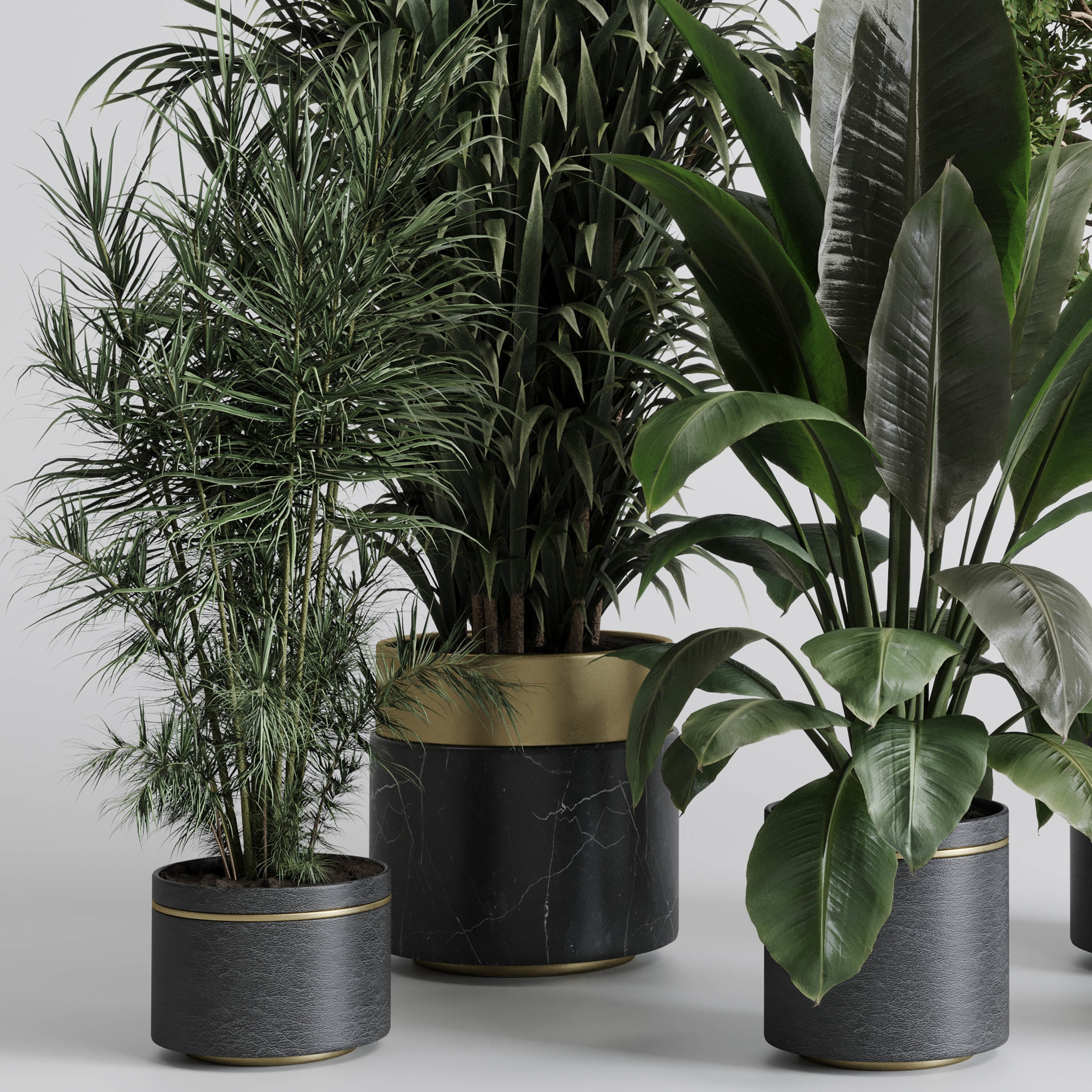 indoor plant 557 pot plant tree metal and marble dirt vase 3D model_2