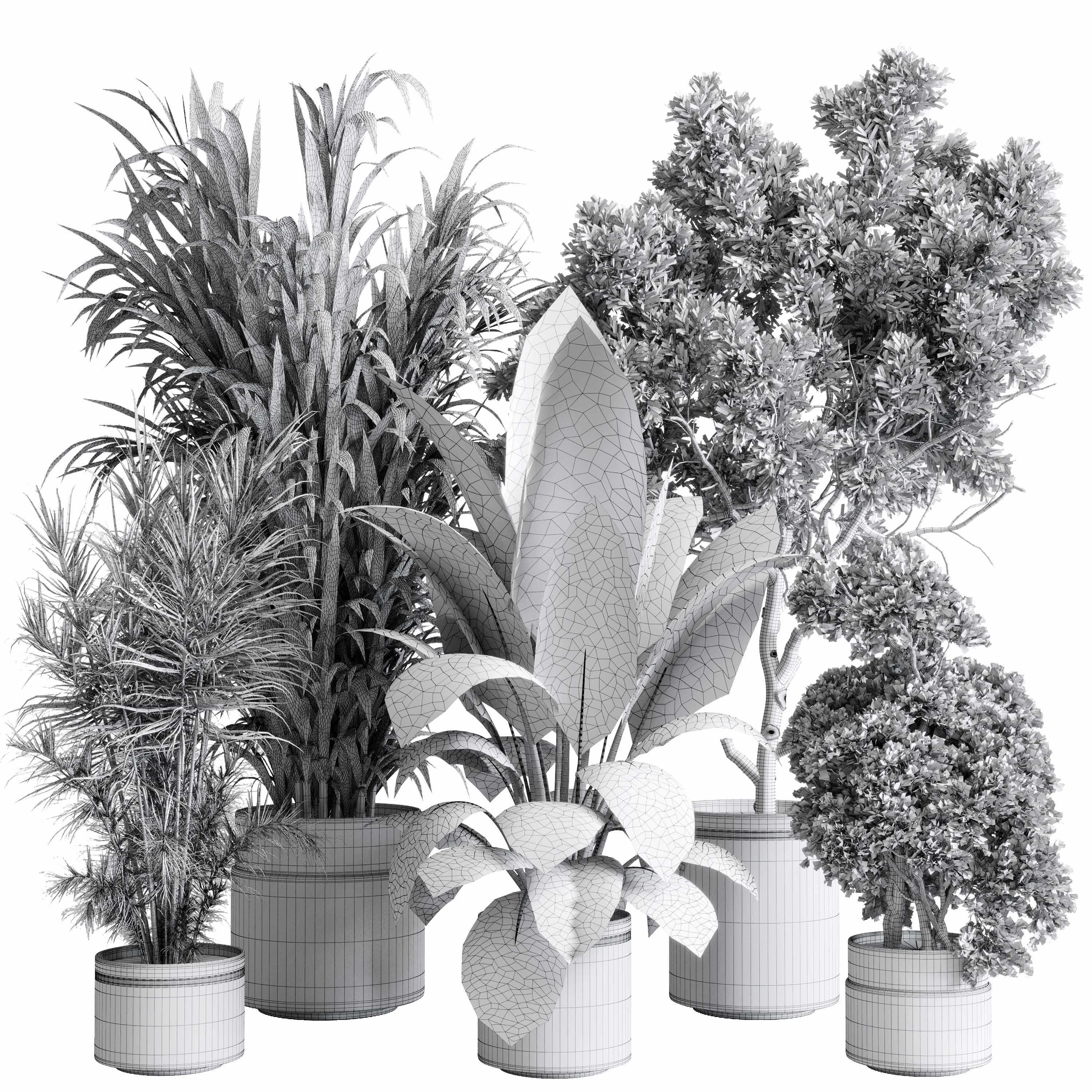 indoor plant 557 pot plant tree metal and marble dirt vase 3D model_7