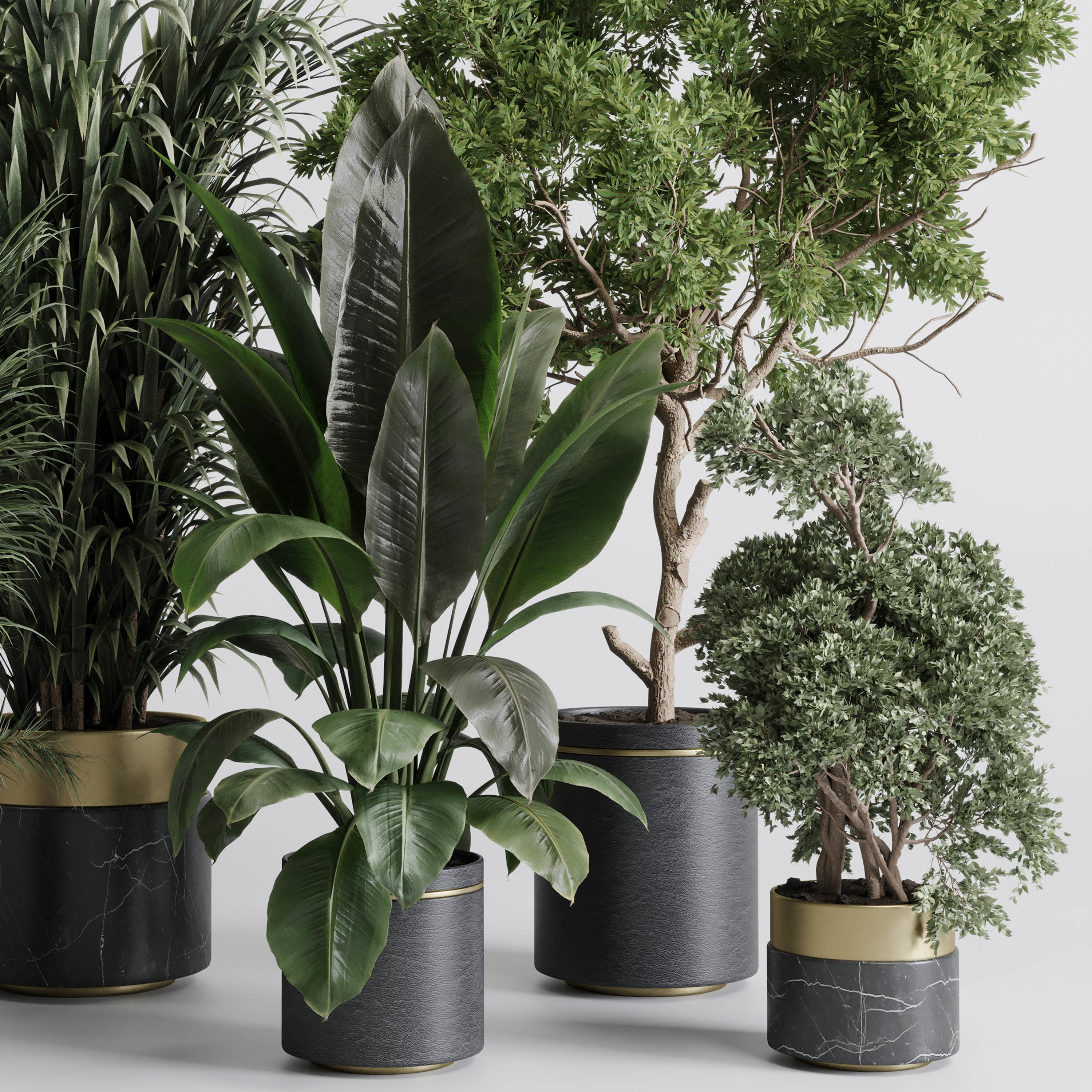 indoor plant 557 pot plant tree metal and marble dirt vase 3D model_5