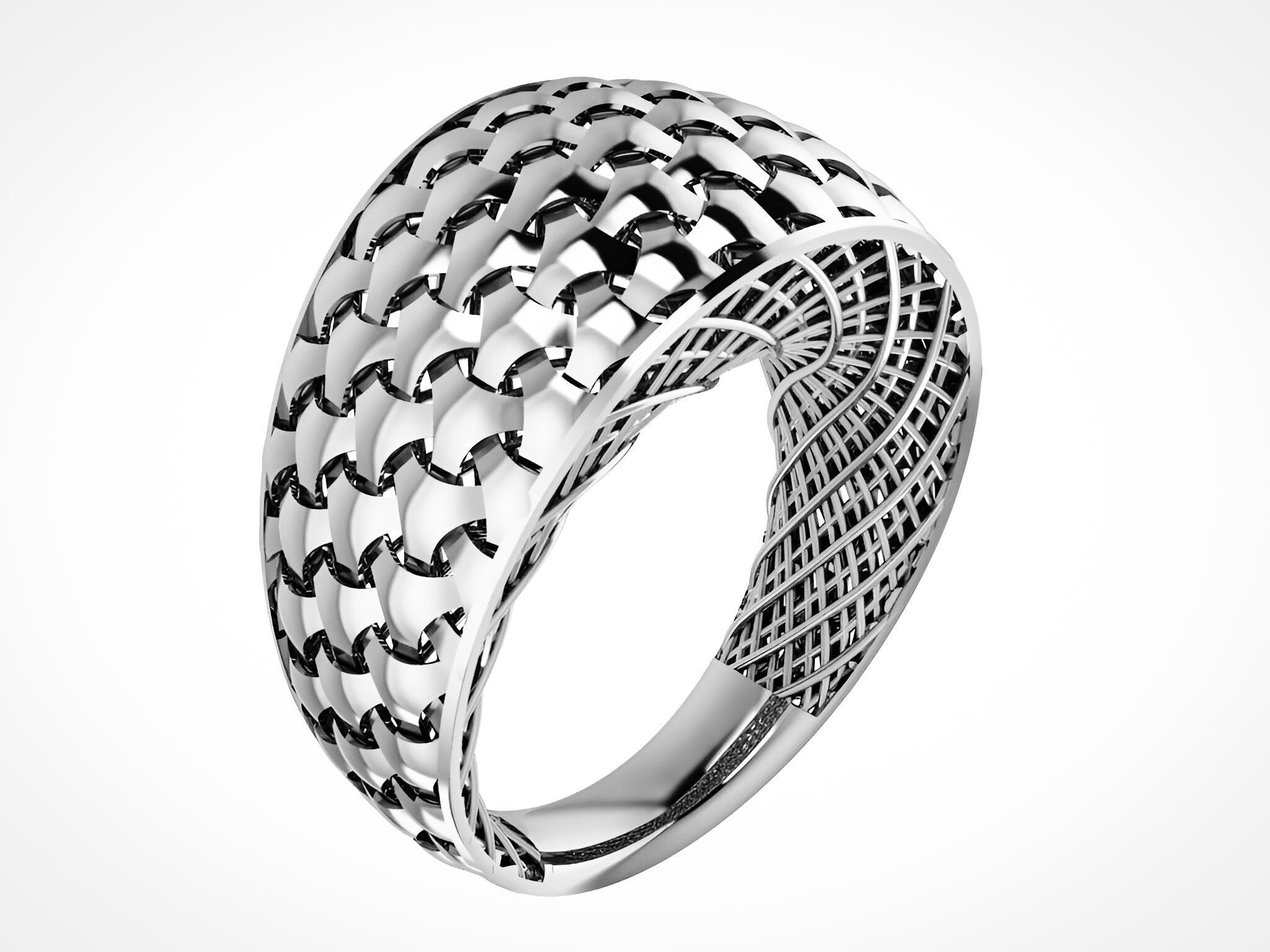 Interwoven Wire Mesh Plain gold ring 3D print model_2