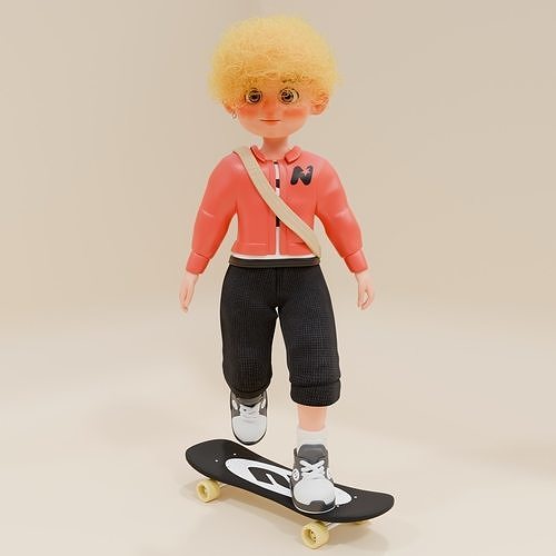 CHARACTER BOY SKATEBOARD Low-poly 3D model