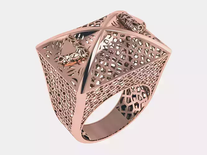 Geometric Wire Mesh Dome Plain gold ring