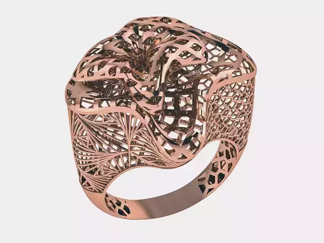 Geometric Wire Mesh Flower Plain gold ring