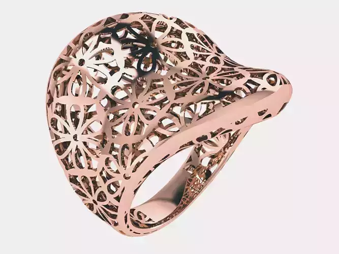 Flower Wire Mesh Plain gold ring