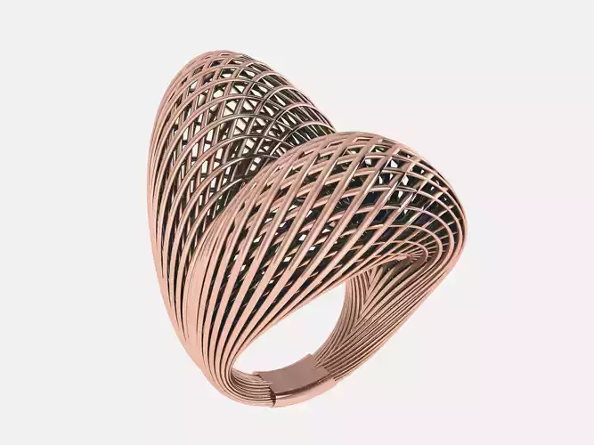 Dual Dome Wire Mesh Plain gold ring