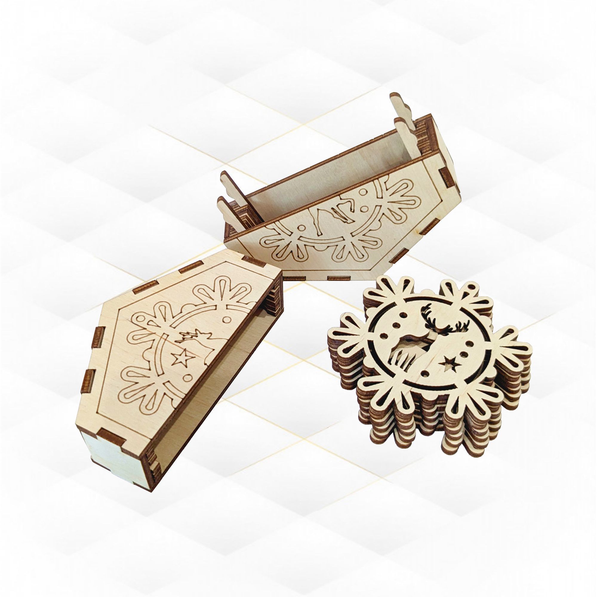 Christmas tree decorations deer snowflake laser cutting design 3D print model_2