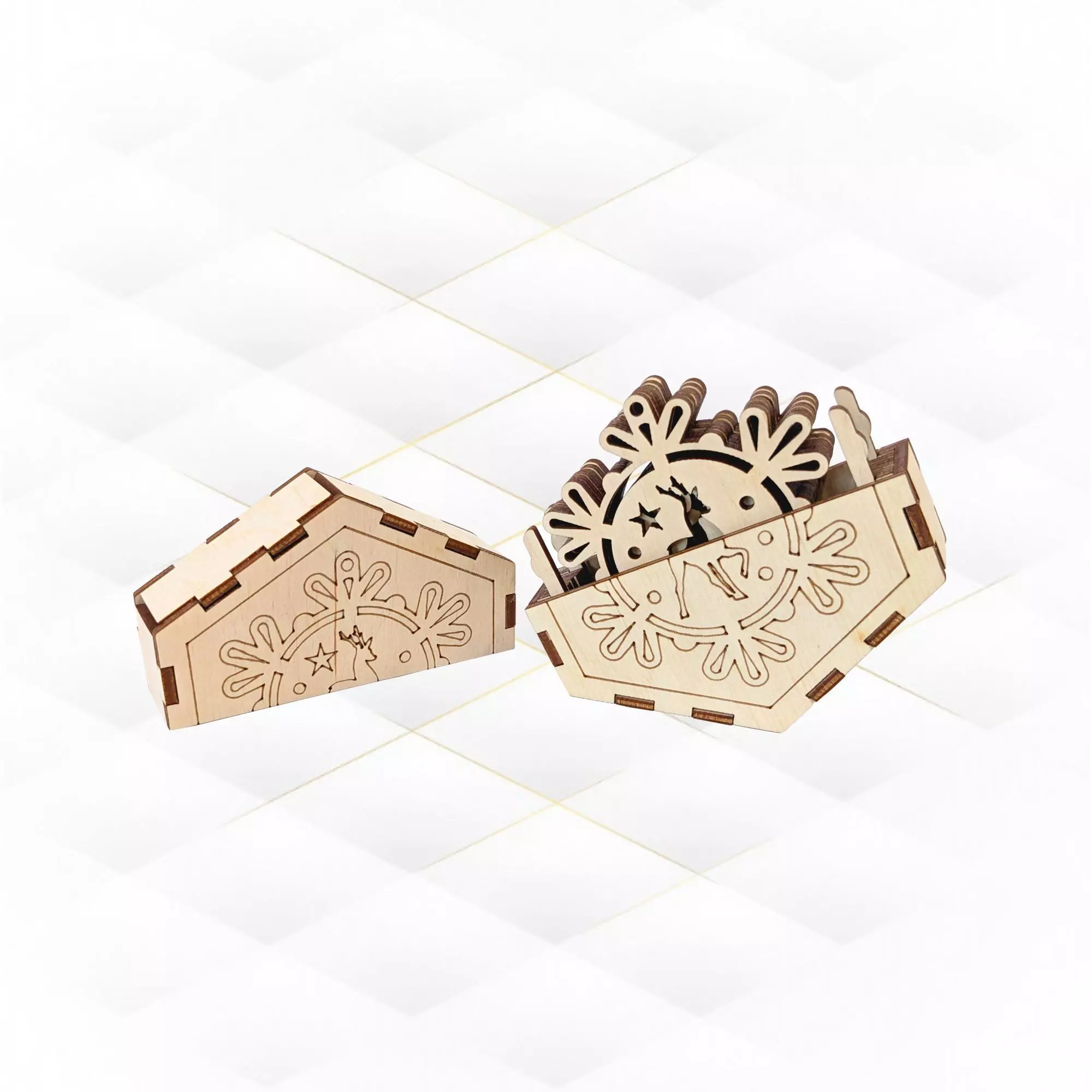 Christmas tree decorations deer snowflake laser cutting design 3D print model_0