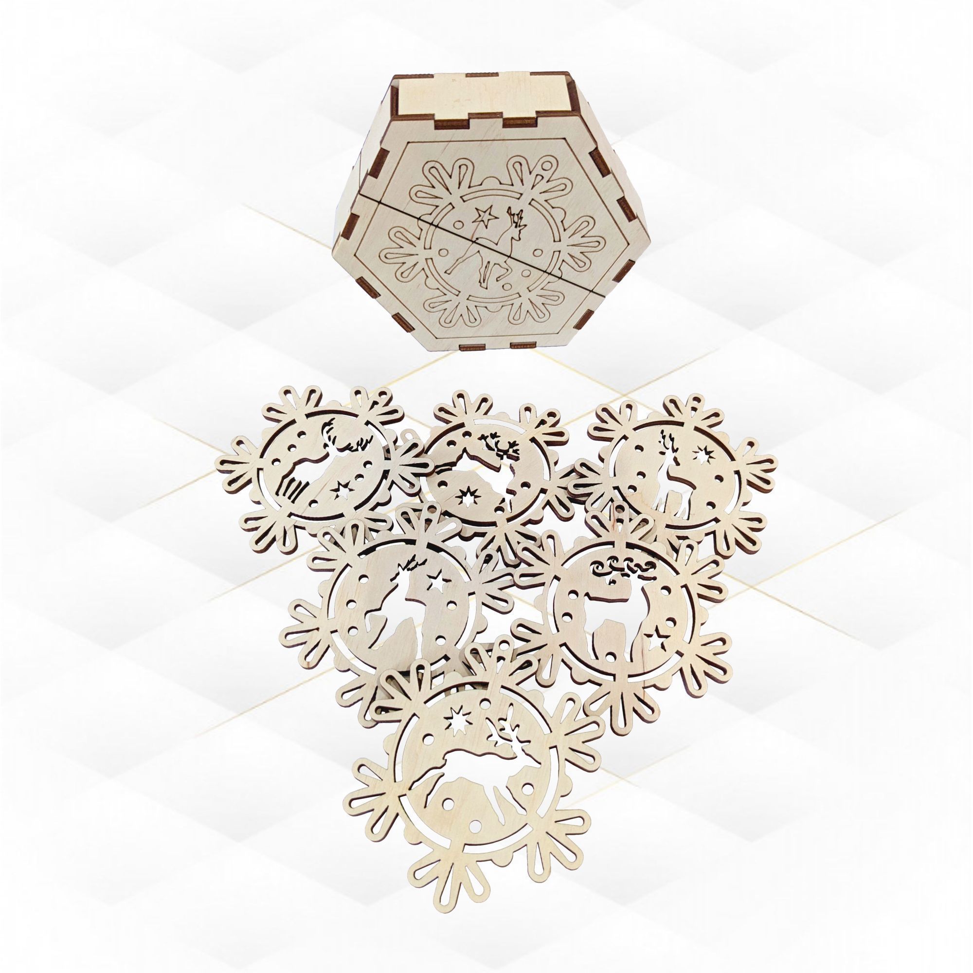 Christmas tree decorations deer snowflake laser cutting design 3D print model_1