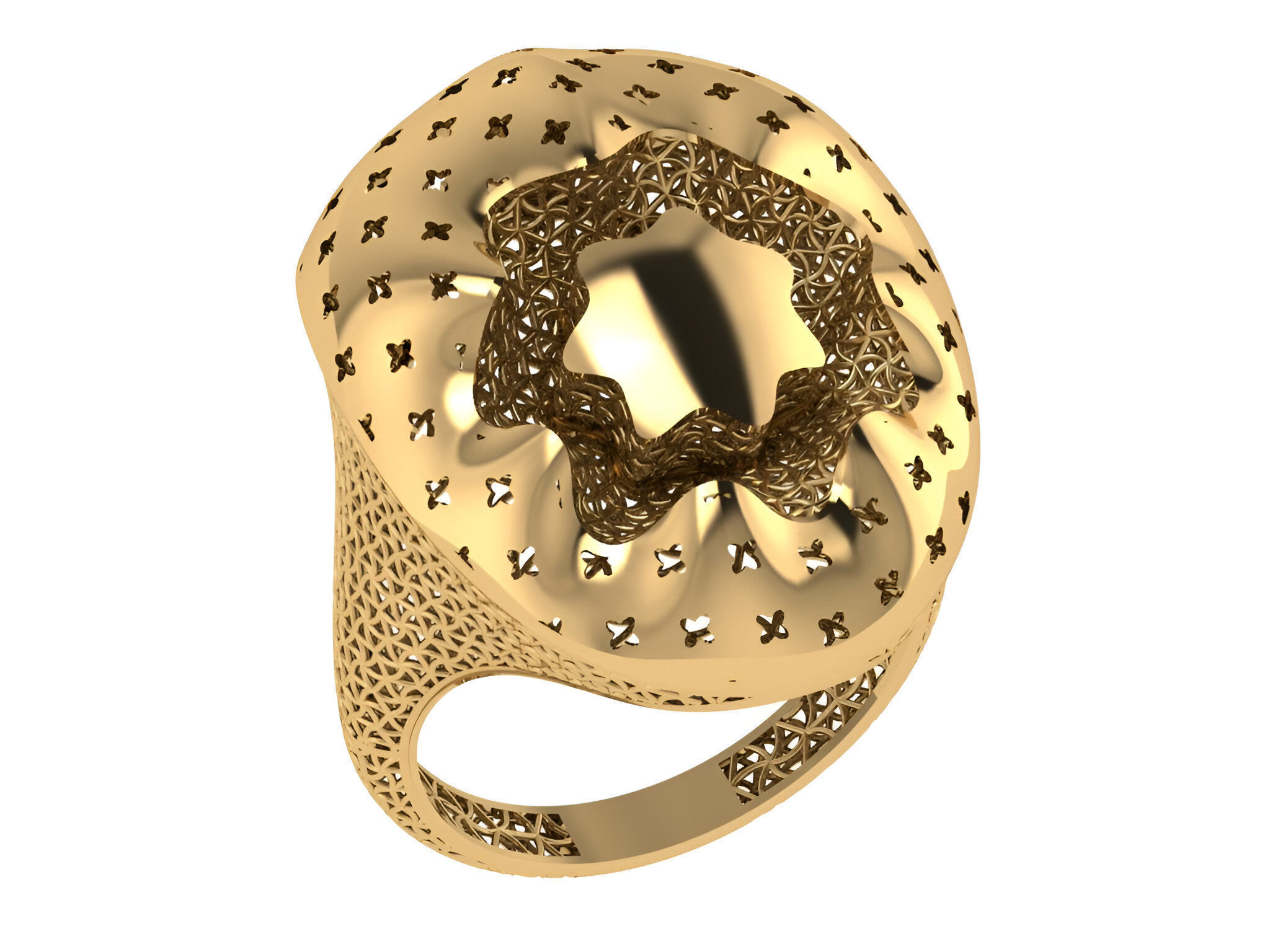 Flower Wire Mesh Plain gold ring 3D print model_1