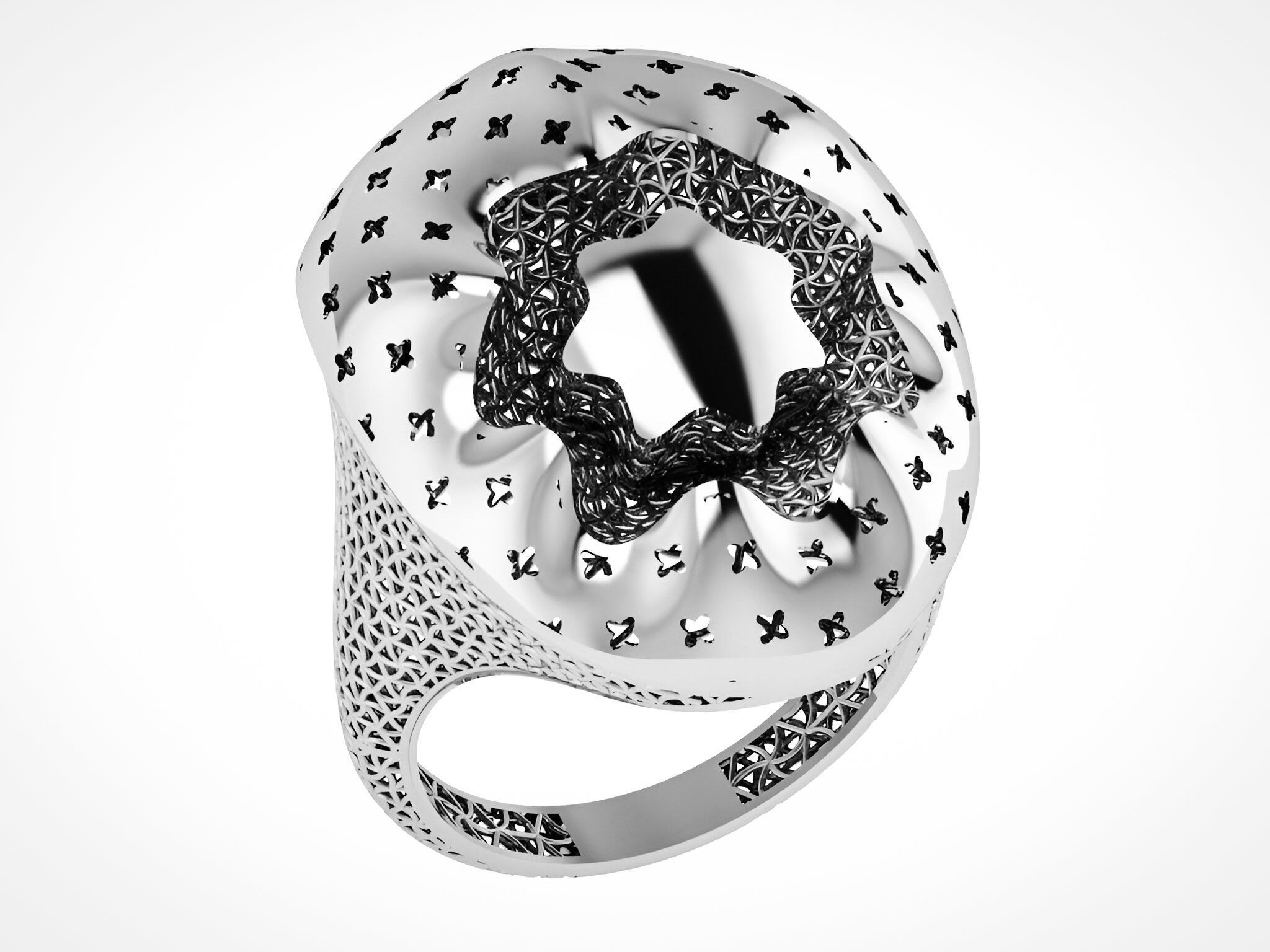 Flower Wire Mesh Plain gold ring 3D print model_2