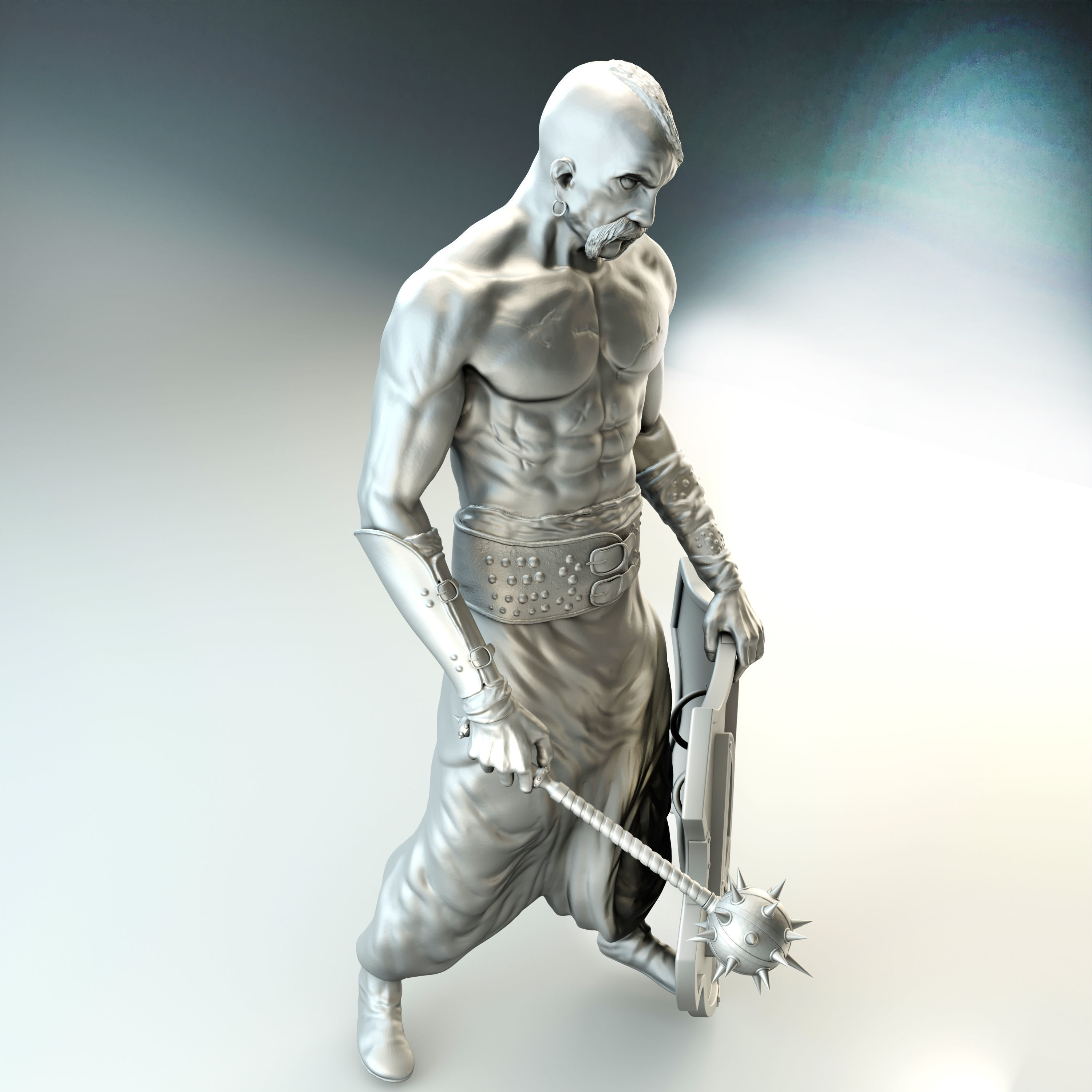 Cossack with mace and shield with trident for  3D printing 3D print model_6