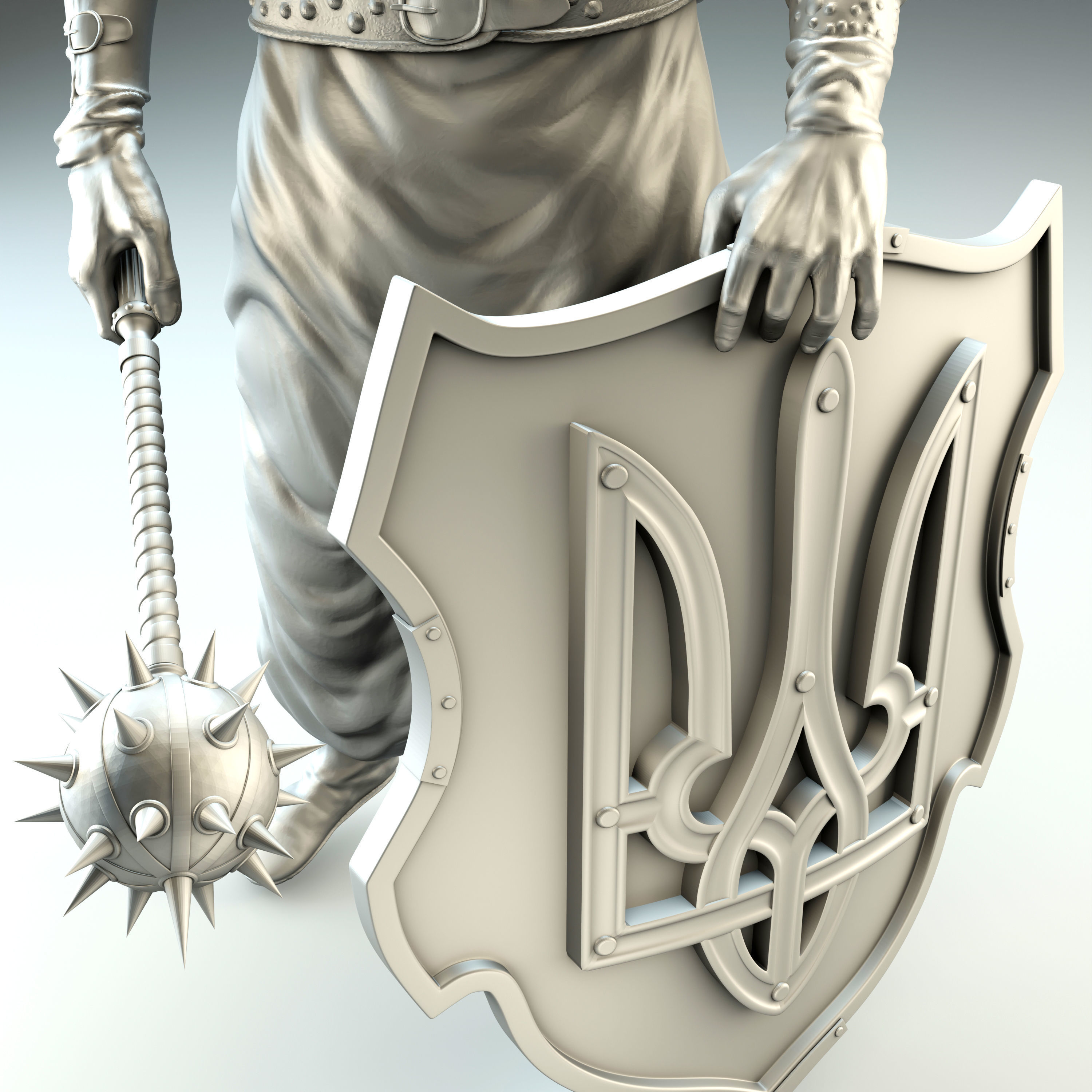 Cossack with mace and shield with trident for  3D printing 3D print model_5