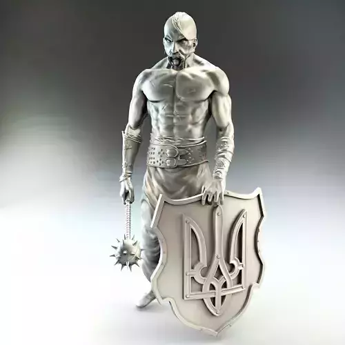 Cossack with mace and shield with trident for  3D printing
