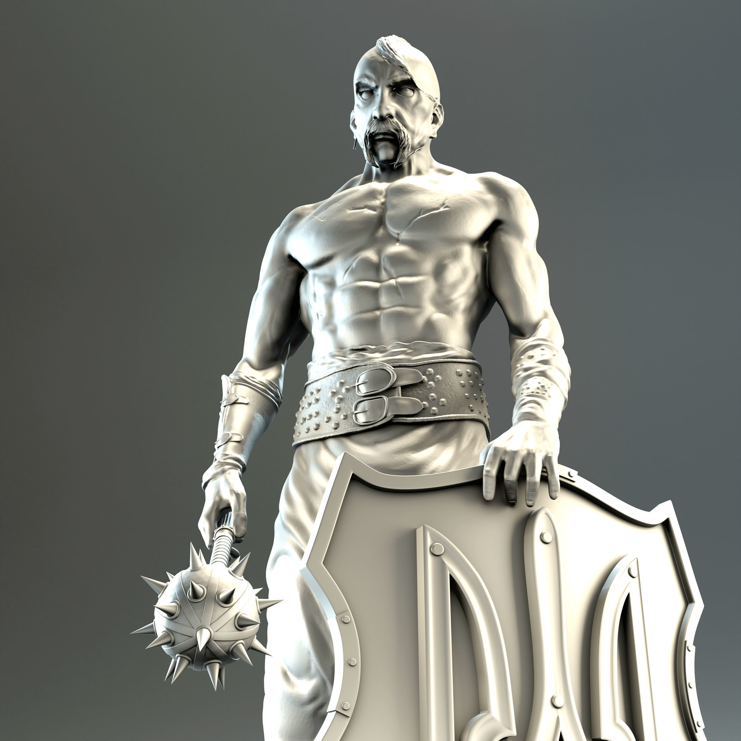 Cossack with mace and shield with trident for  3D printing 3D print model_1