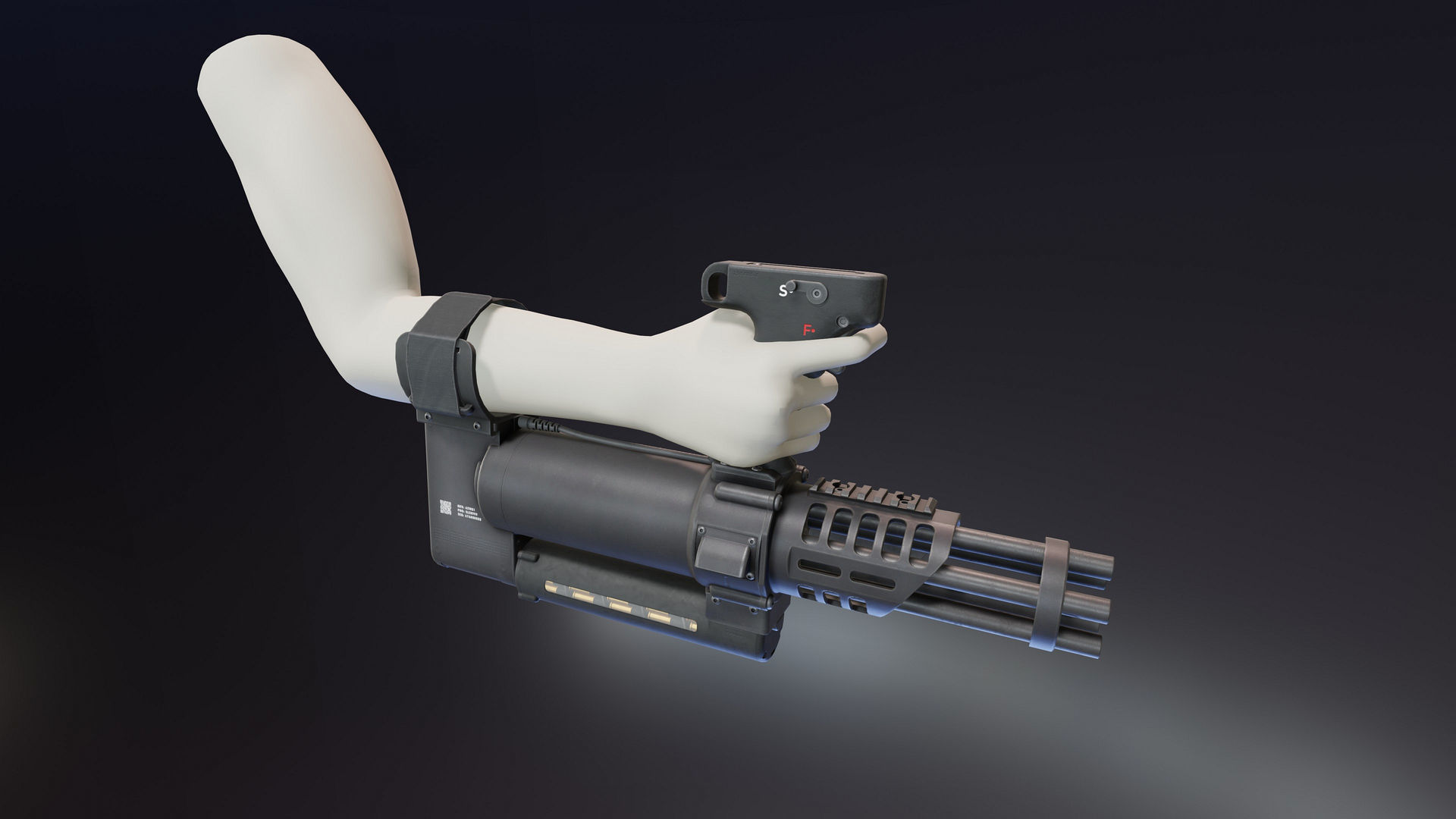 Arm Mounted 22LR Minigun Low-poly 3D model_5