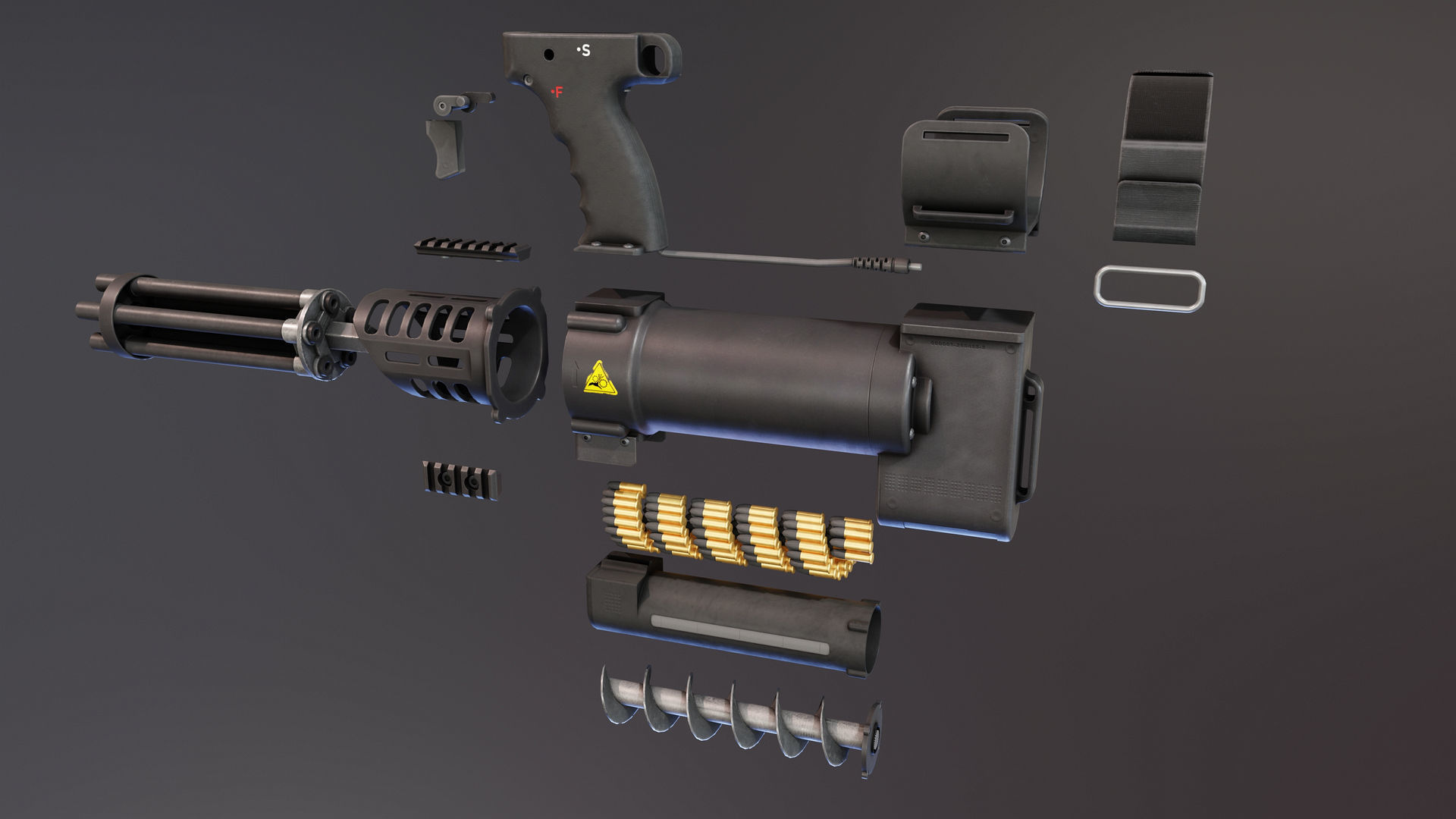 Arm Mounted 22LR Minigun Low-poly 3D model_7