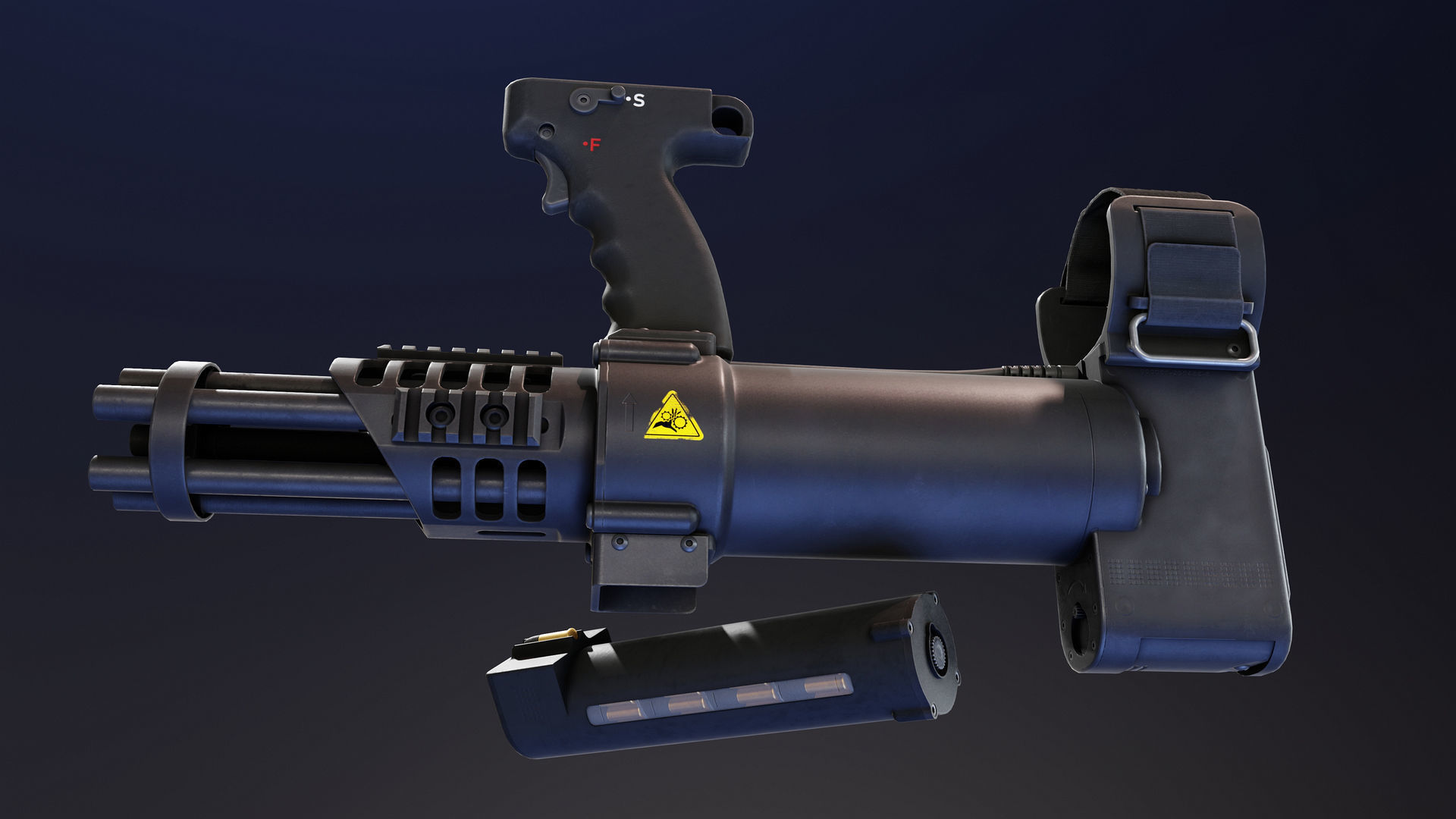 Arm Mounted 22LR Minigun Low-poly 3D model_3