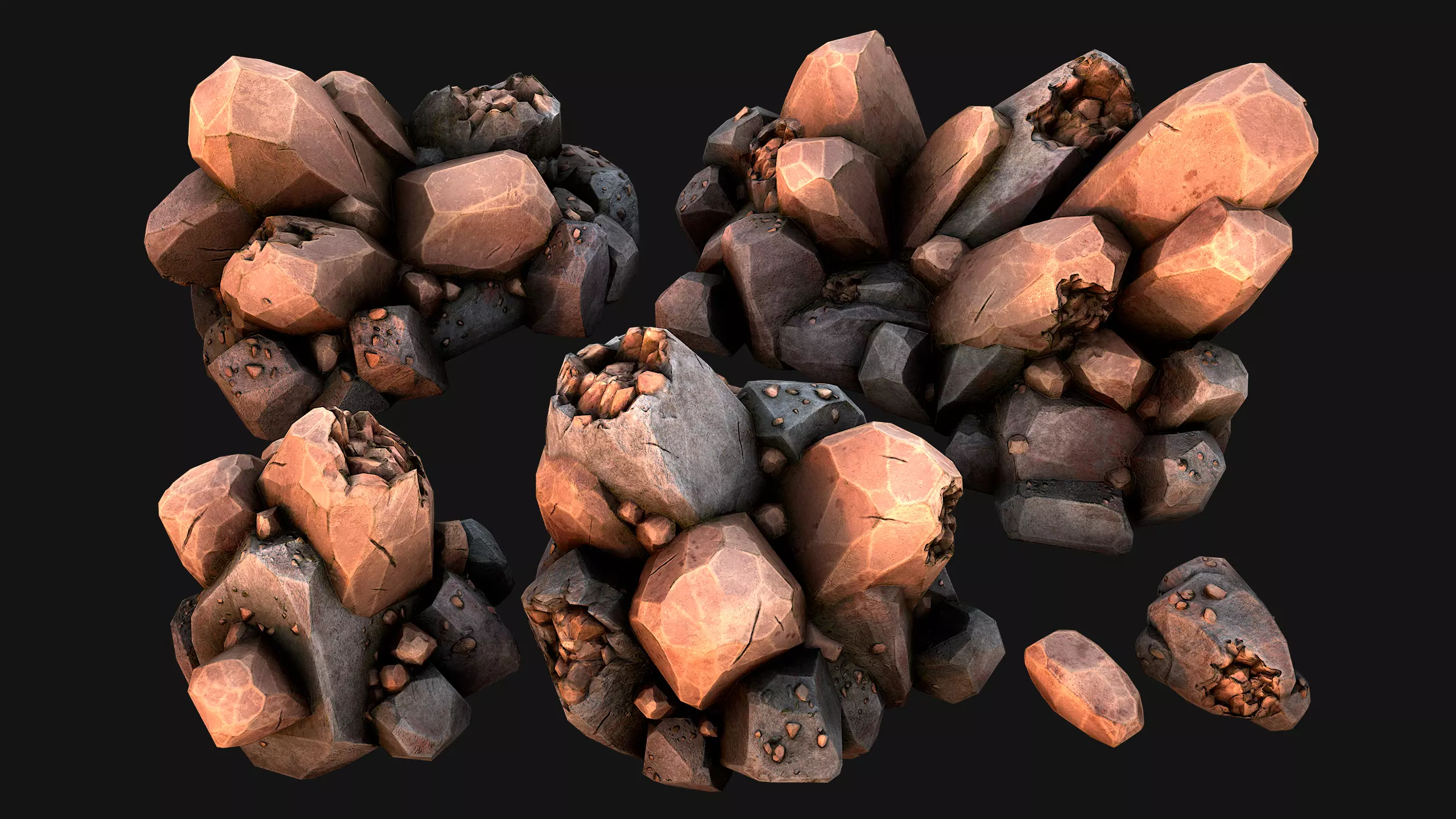 Copper Ore Metal Deposits for Mine Low-poly 3D model_0