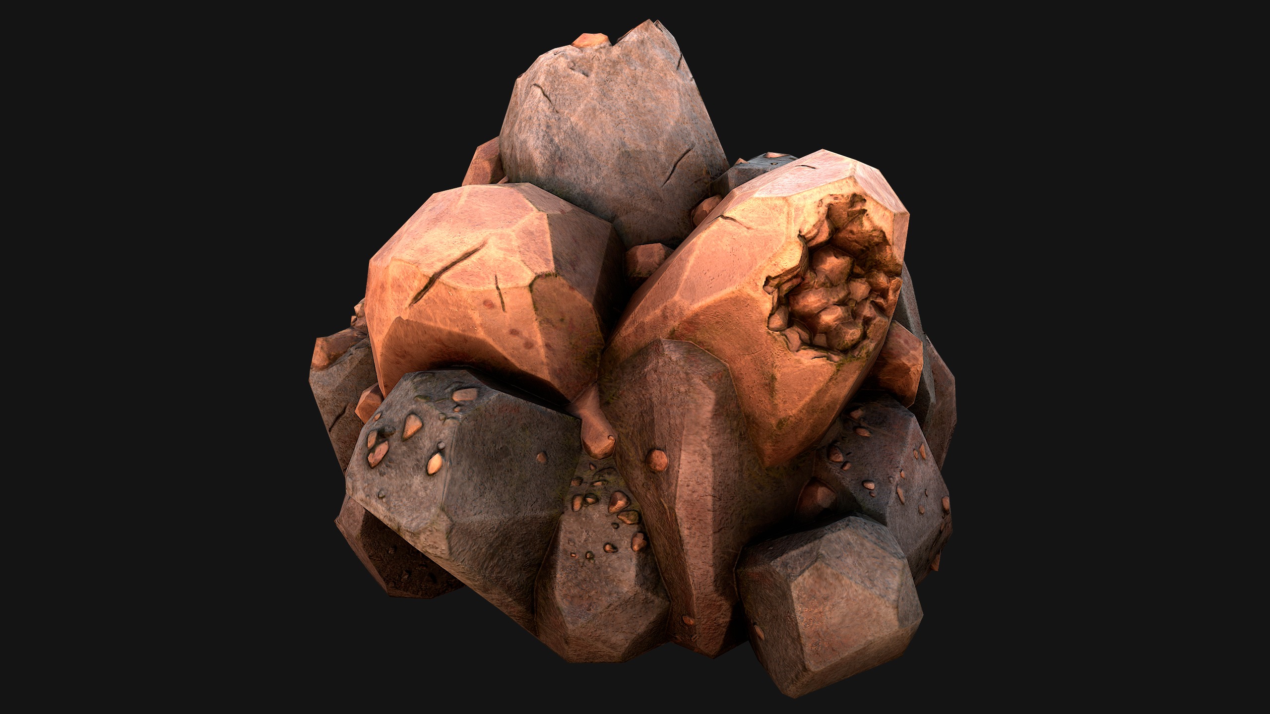 Copper Ore Metal Deposits for Mine Low-poly 3D model_33