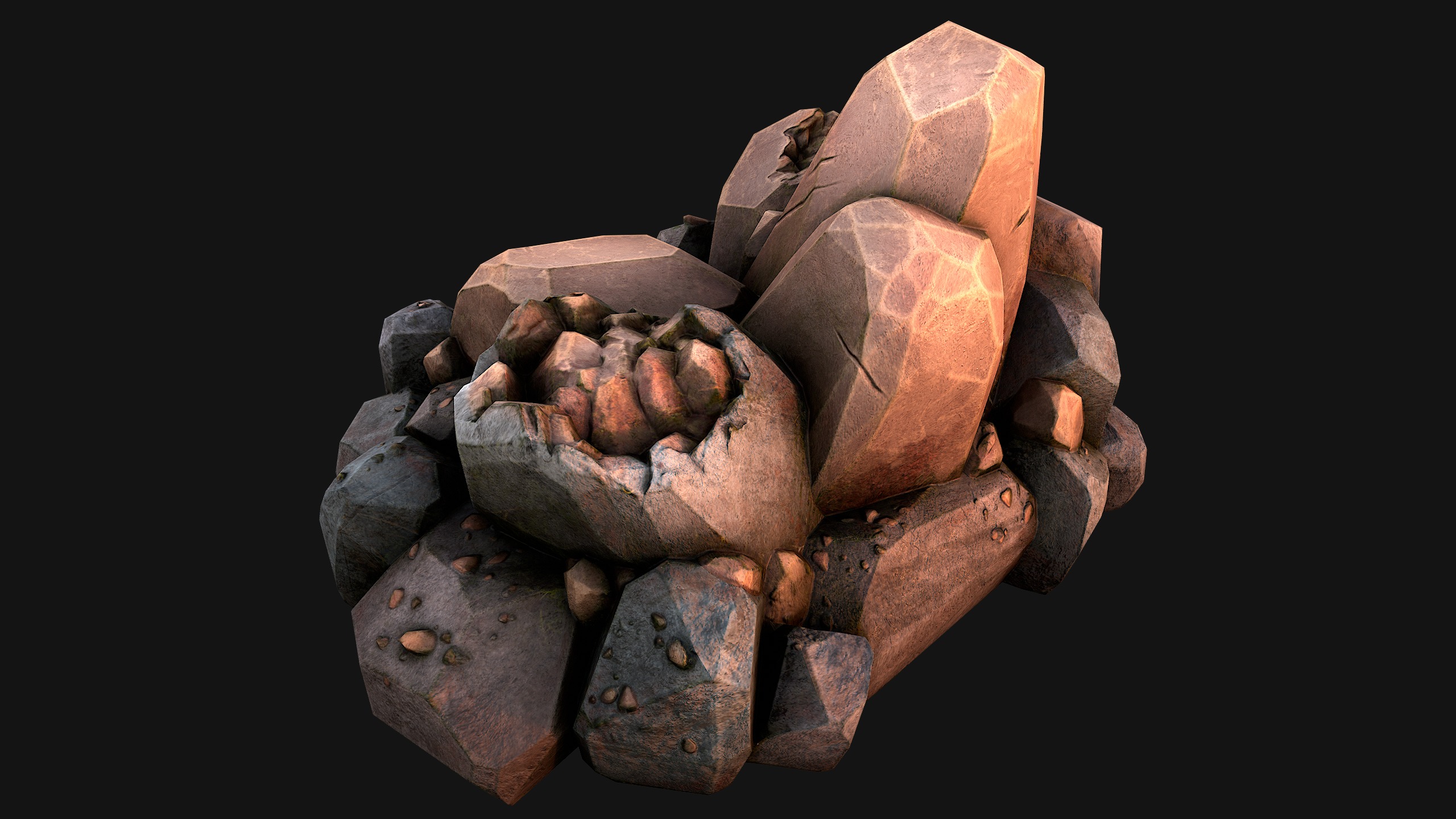 Copper Ore Metal Deposits for Mine Low-poly 3D model_27