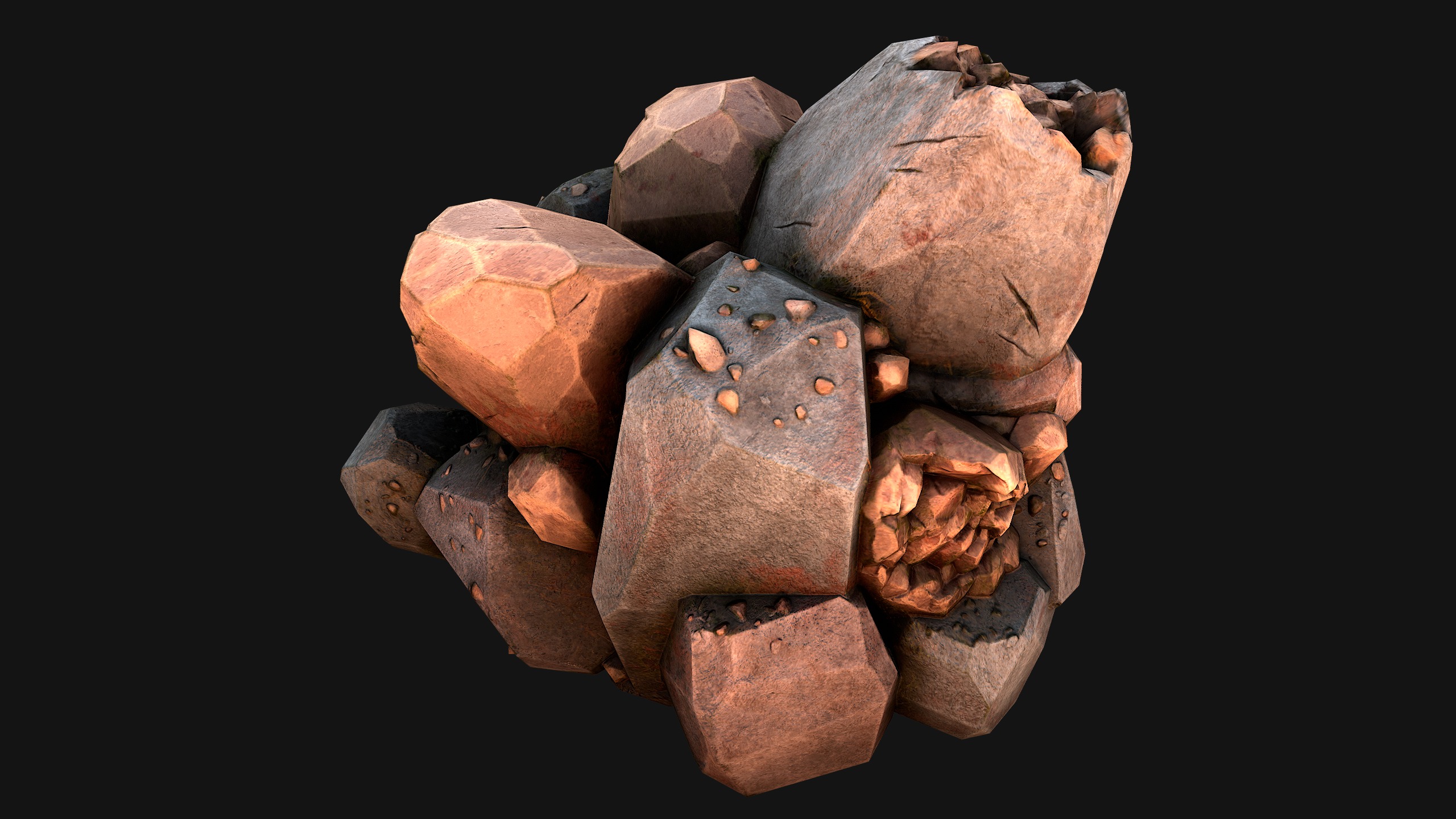 Copper Ore Metal Deposits for Mine Low-poly 3D model_35
