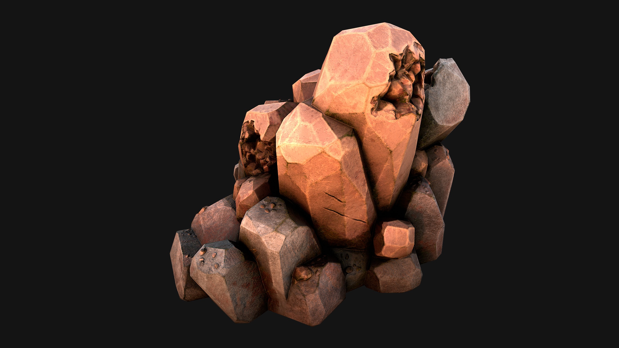 Copper Ore Metal Deposits for Mine Low-poly 3D model_23