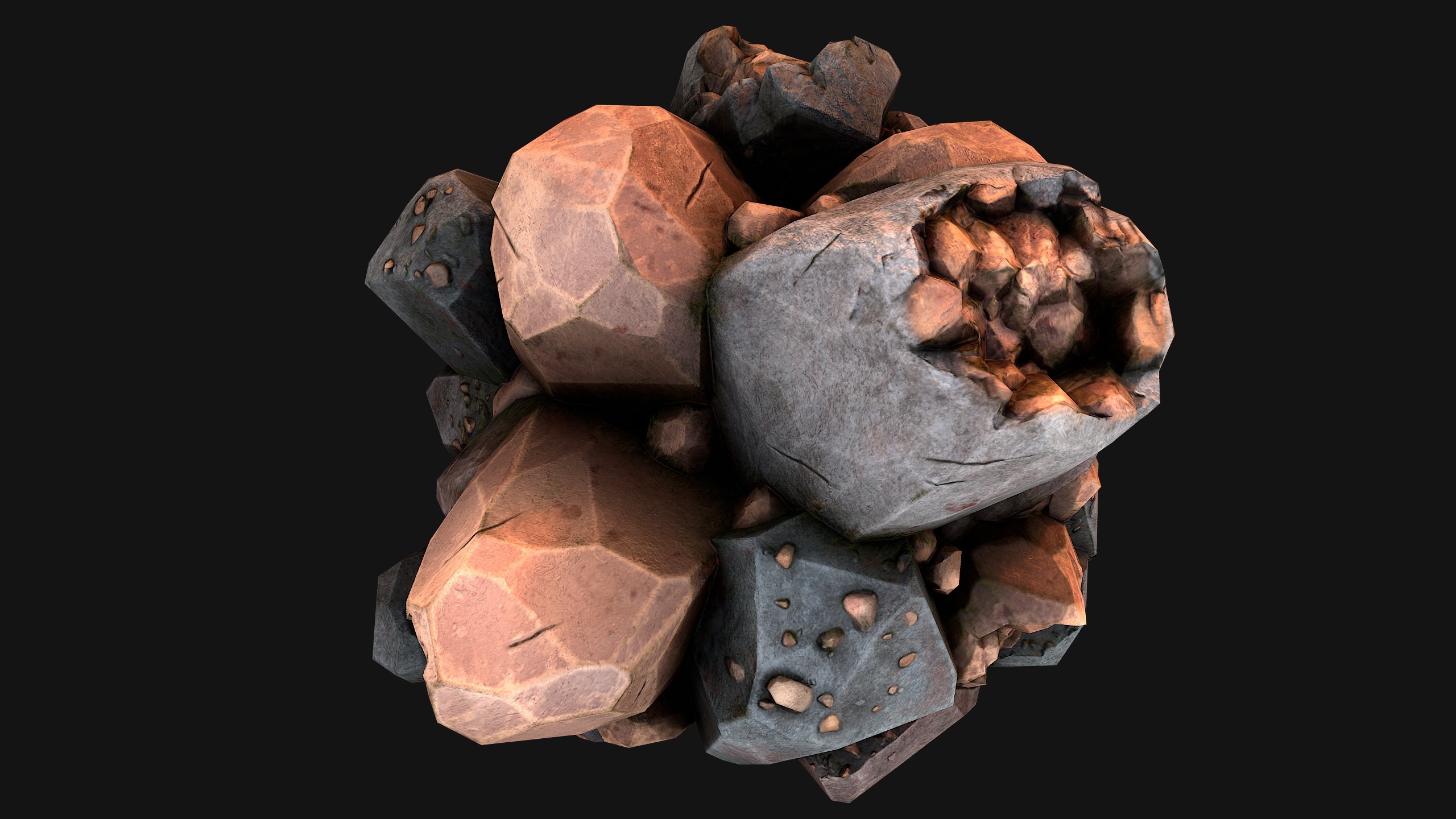 Copper Ore Metal Deposits for Mine Low-poly 3D model_36